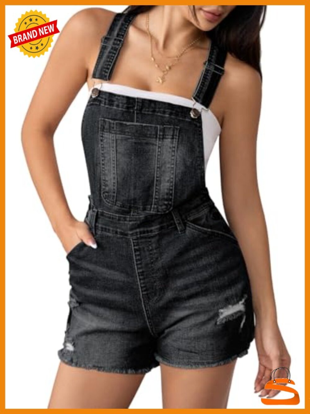 Women's Denim Shortalls Casual Adjustable Straps High Waist Bib Overalls Shorts